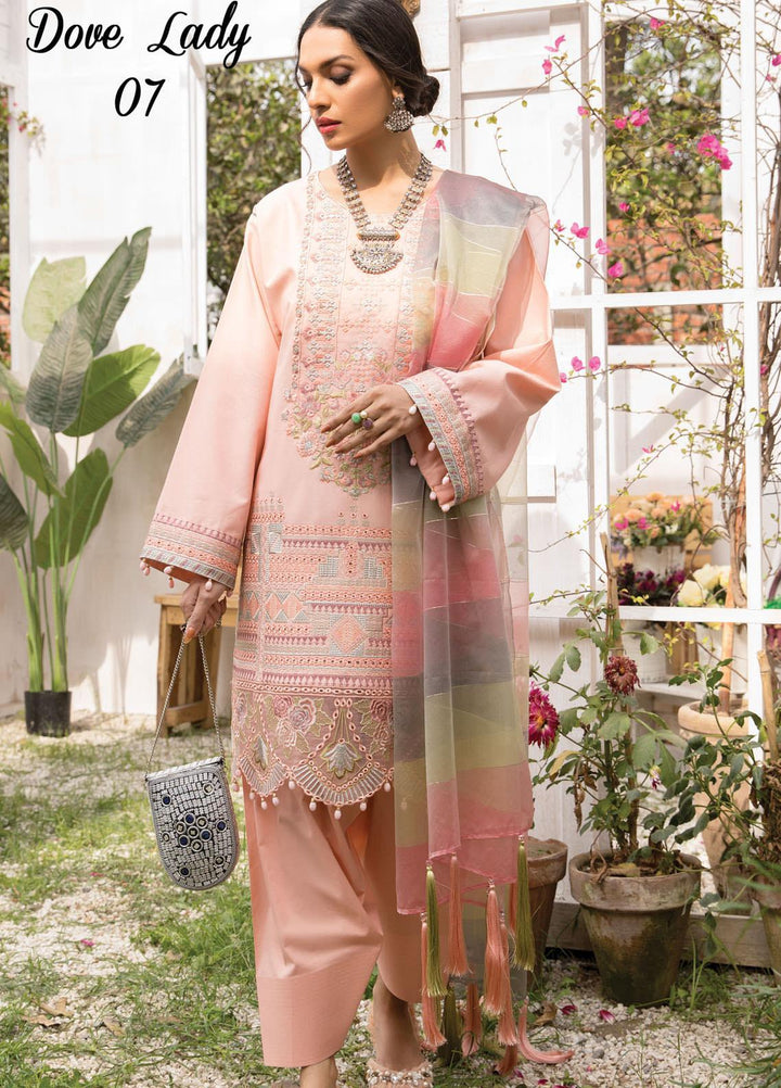 Anamta by Mahwish Ishtiaq Embroidered Lawn Suits Unstitched 3 Piece ANT21L 07-Dove Lady - Luxury Collection