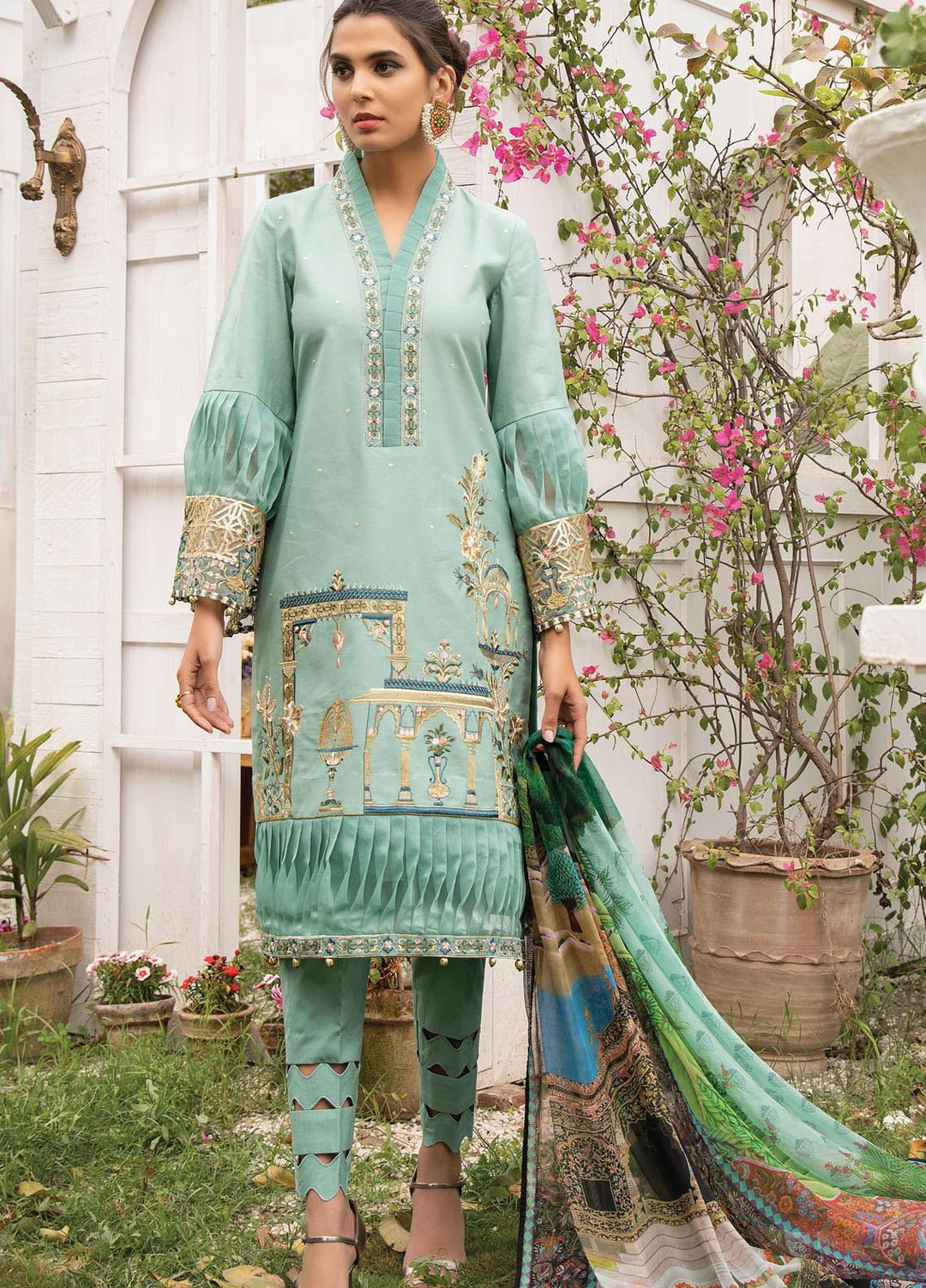 Anamta by Mahwish Ishtiaq Embroidered Lawn Suits Unstitched 3 Piece ANT21L 08-Royal Garden - Luxury Collection