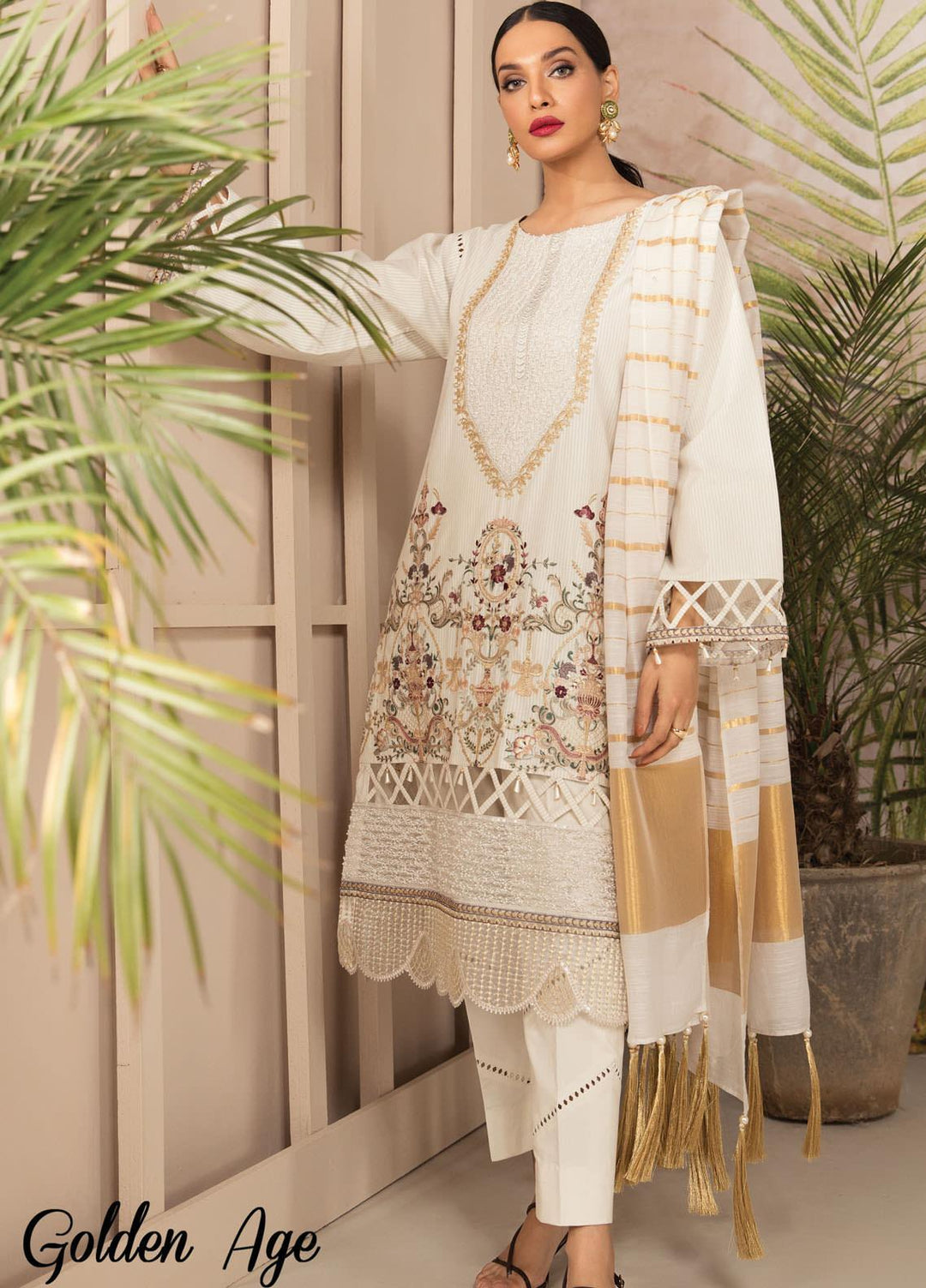 Anamta by Mahwish Ishtiaq Embroidered Lawn Suits Unstitched 3 Piece ANT21L 09-Golden Age - Luxury Collection