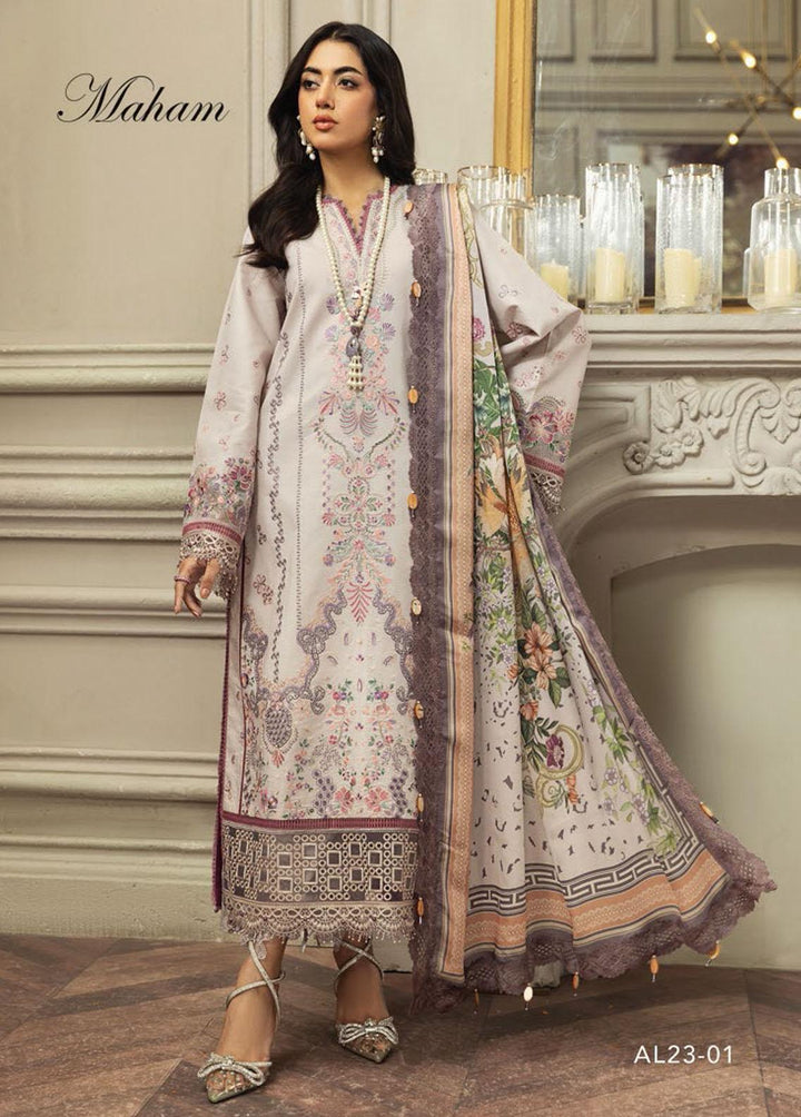 Anaya By Kiran Chaudhry Embroidered Lawn Suits Unstitched 3 Piece AKC23E AL23-01-Maham - Eid Collection