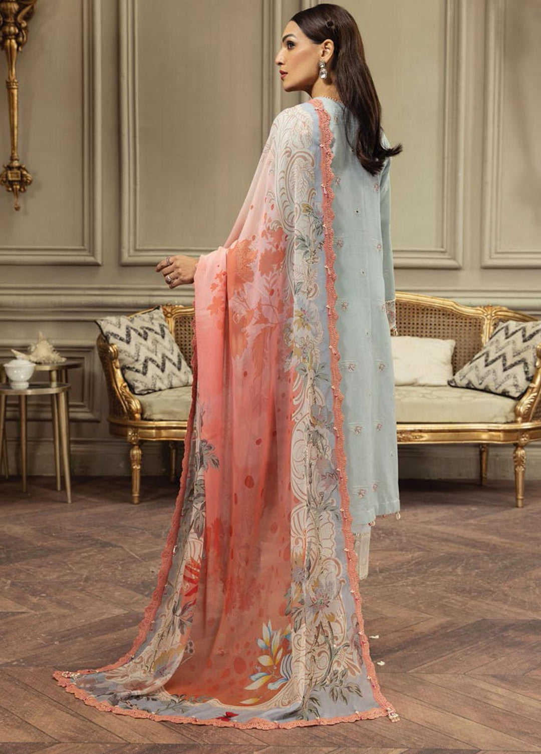 Anaya By Kiran Chaudhry Embroidered Cotton Net Suits Unstitched 3 Piece AKC23E AL23-02-Zunaira - Eid Collection