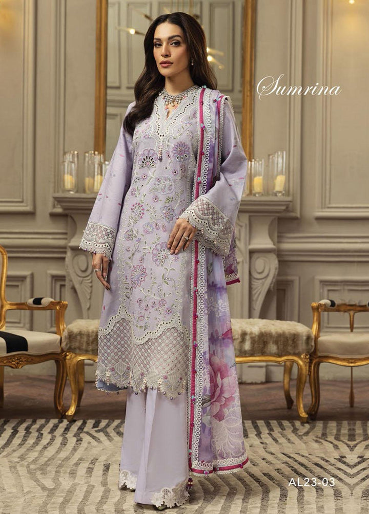 Anaya By Kiran Chaudhry Embroidered Cotton Net Suits Unstitched 3 Piece AKC23E AL23-03-Sumrina - Eid Collection