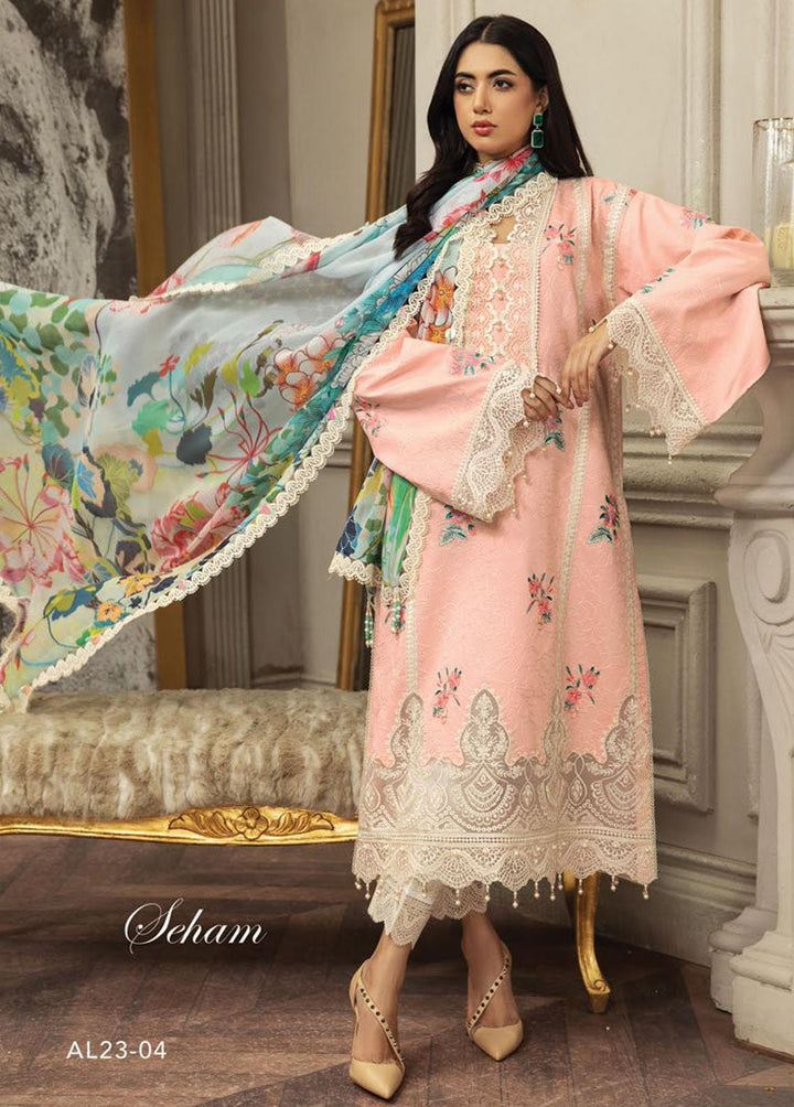 Anaya By Kiran Chaudhry Embroidered Lawn Suits Unstitched 3 Piece AKC23E AL23-04-Seham - Eid Collection