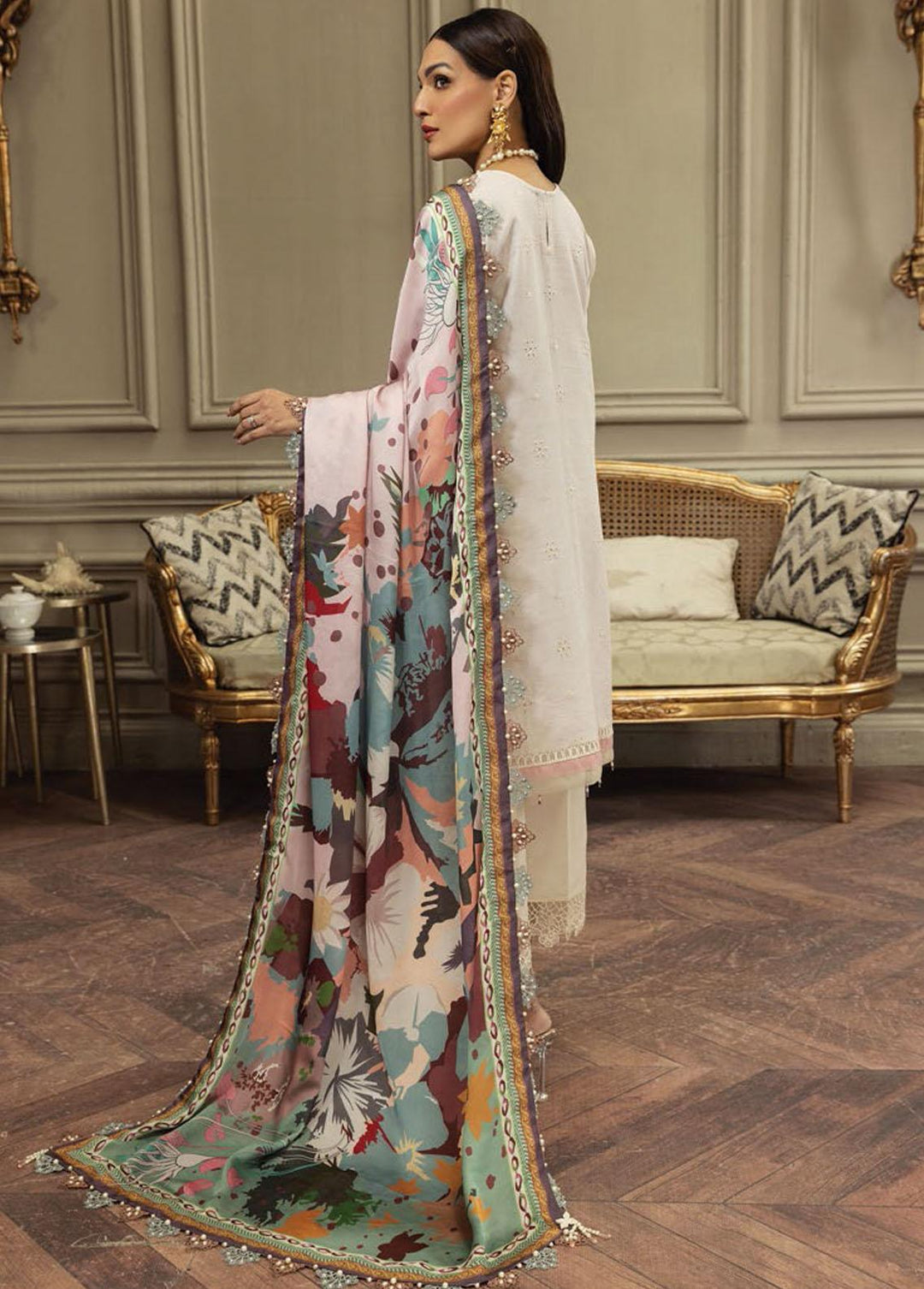 Anaya By Kiran Chaudhry Embroidered Cotton Net Suits Unstitched 3 Piece AKC23E AL23-05-Neha - Eid Collection