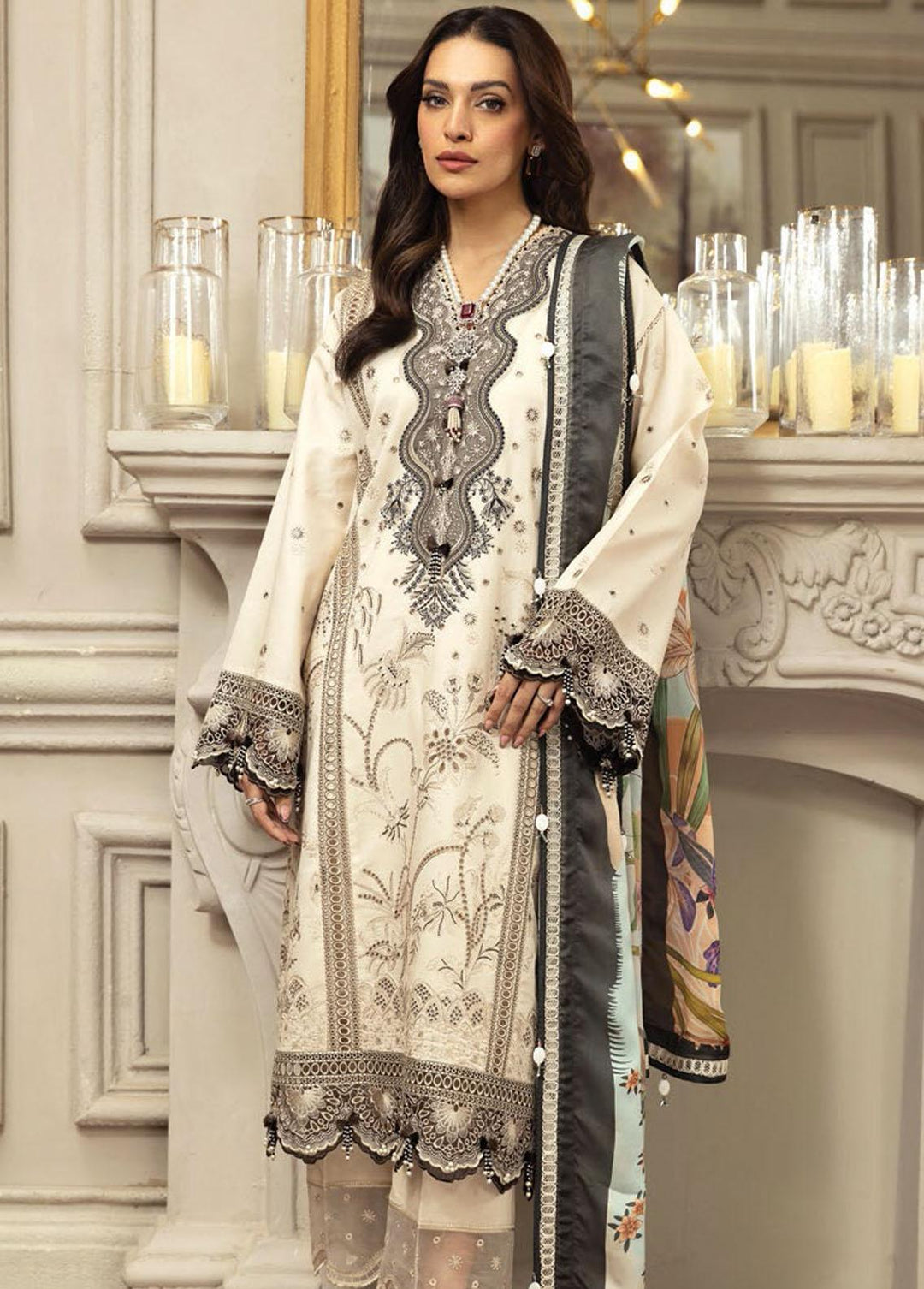 Anaya By Kiran Chaudhry Embroidered Lawn Suits Unstitched 3 Piece AKC23E AL23-06-Madhu - Eid Collection