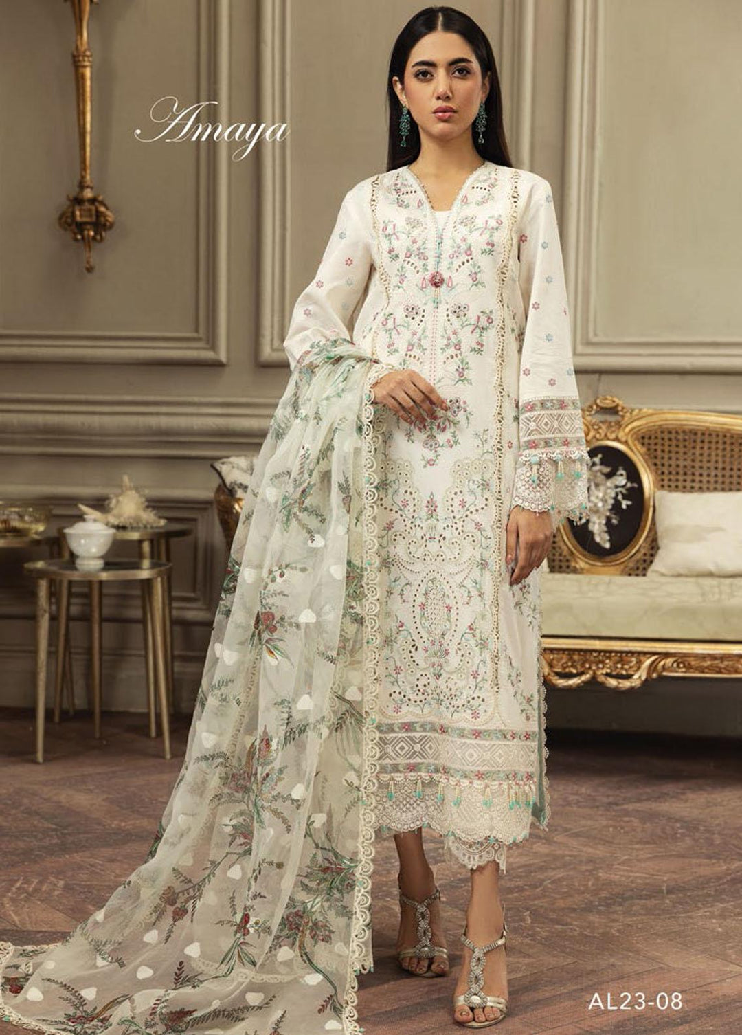 Anaya By Kiran Chaudhry Embroidered Lawn Suits Unstitched 3 Piece AKC23E AL23-08-Amaya - Eid Collection