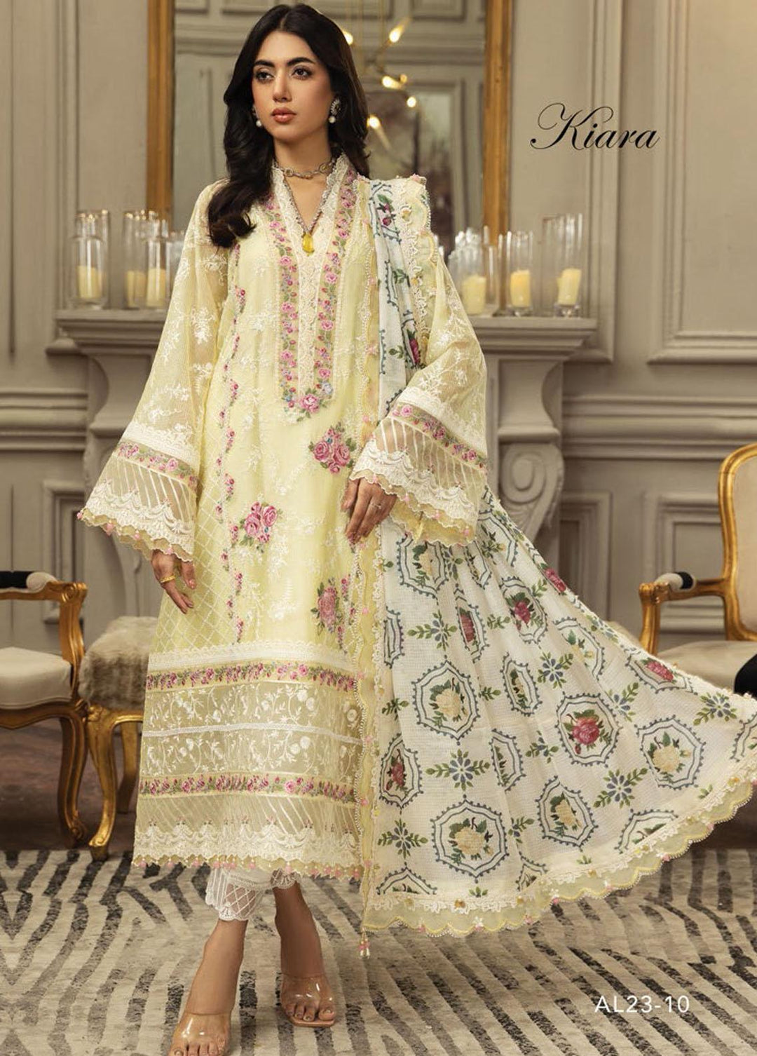 Anaya By Kiran Chaudhry Embroidered Net Suits Unstitched 3 Piece AKC23E AL23-10-Kiara - Eid Collection