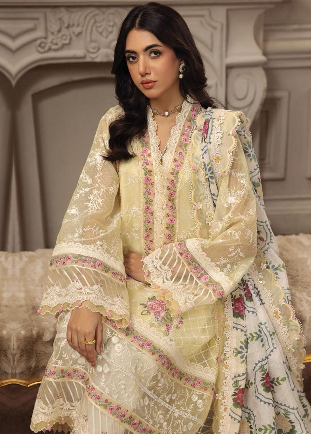 Anaya By Kiran Chaudhry Embroidered Net Suits Unstitched 3 Piece AKC23E AL23-10-Kiara - Eid Collection
