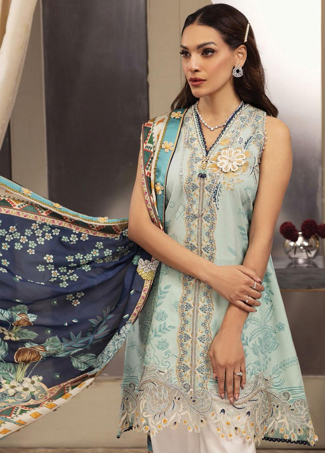 Anaya By Kiran Chaudhry Embroidered Lawn Suits Unstitched 3 Piece AKC23E AL23-13-Zenobia - Eid Collection