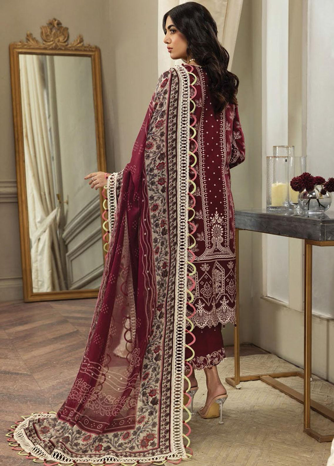 Anaya By Kiran Chaudhry Embroidered Cotton Net Suits Unstitched 3 Piece AKC23E AL23-14-Natasha - Eid Collection