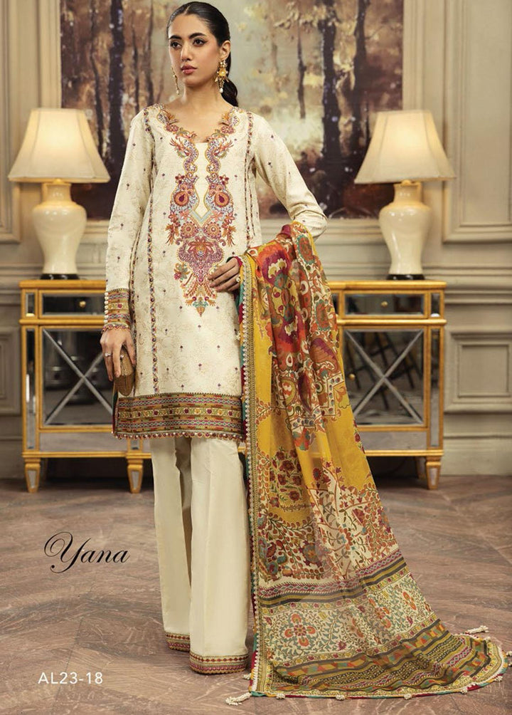 Anaya By Kiran Chaudhry Embroidered Lawn Suits Unstitched 3 Piece AKC23E AL23-18-Yana - Eid Collection