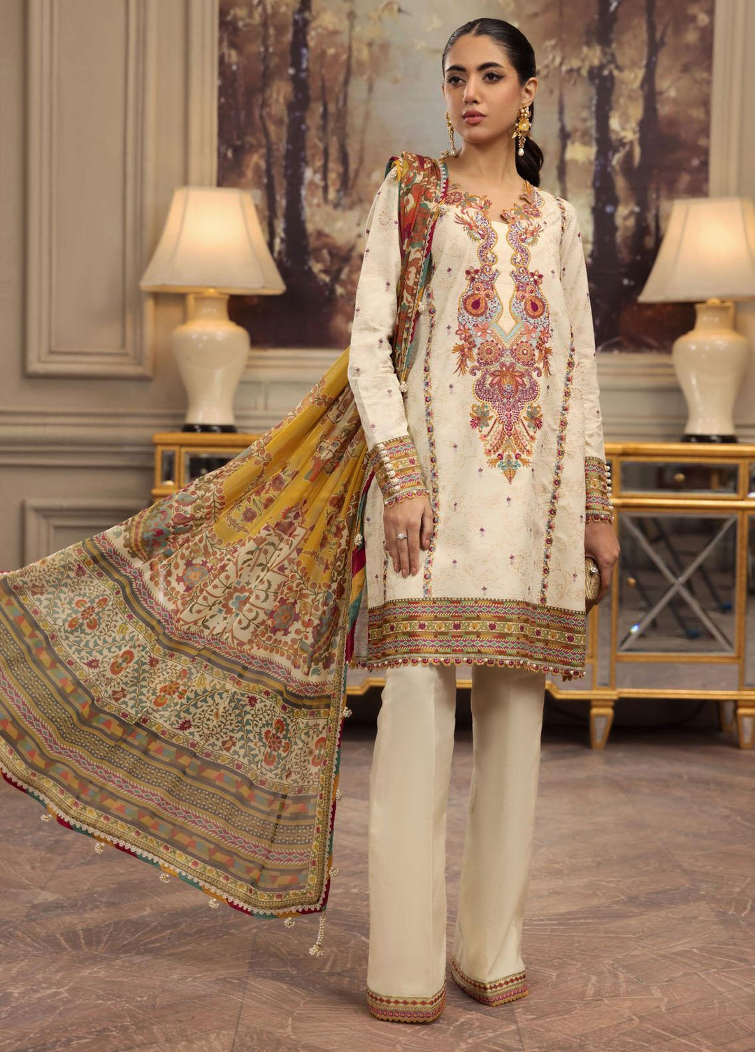 Anaya By Kiran Chaudhry Embroidered Lawn Suits Unstitched 3 Piece AKC23E AL23-18-Yana - Eid Collection