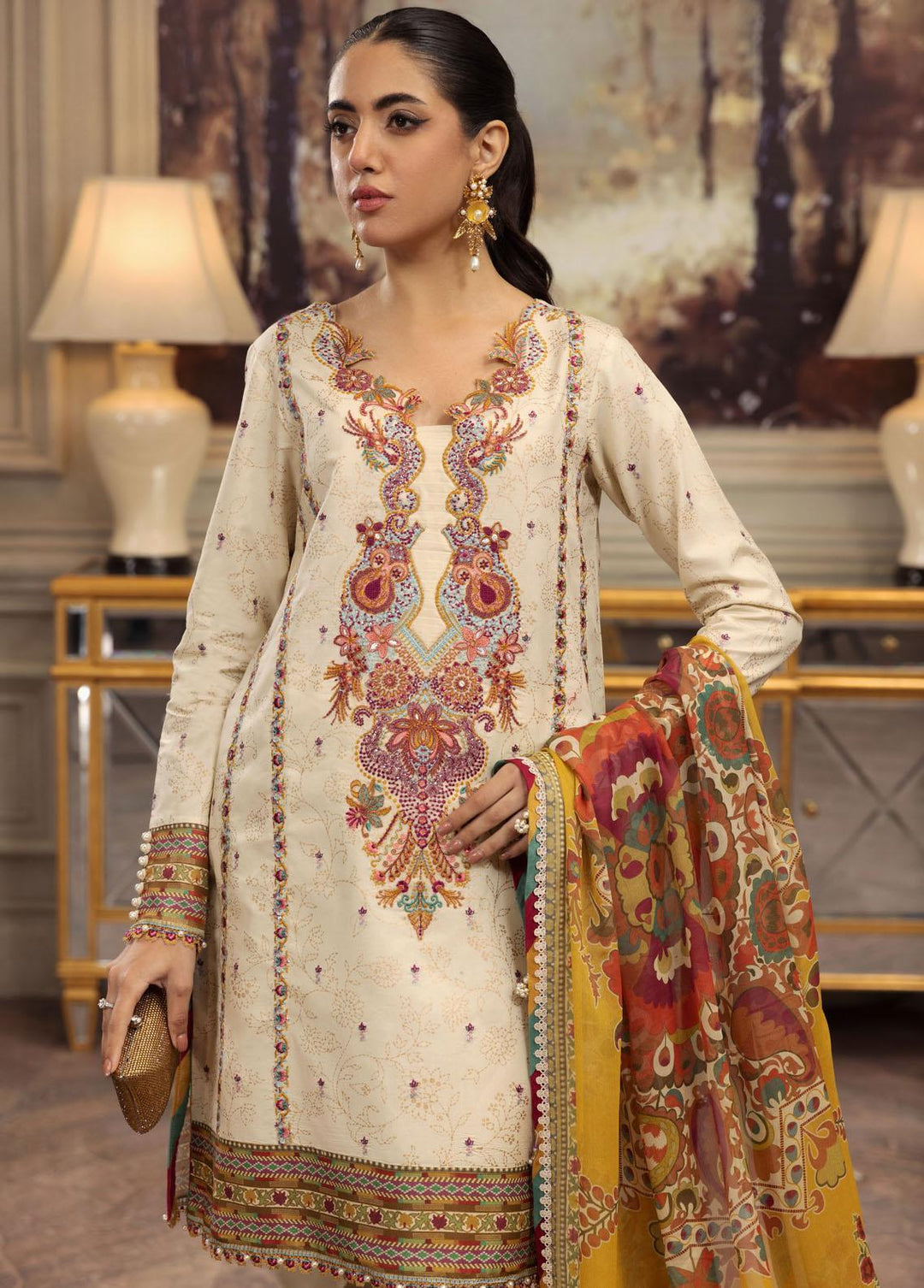 Anaya By Kiran Chaudhry Embroidered Lawn Suits Unstitched 3 Piece AKC23E AL23-18-Yana - Eid Collection