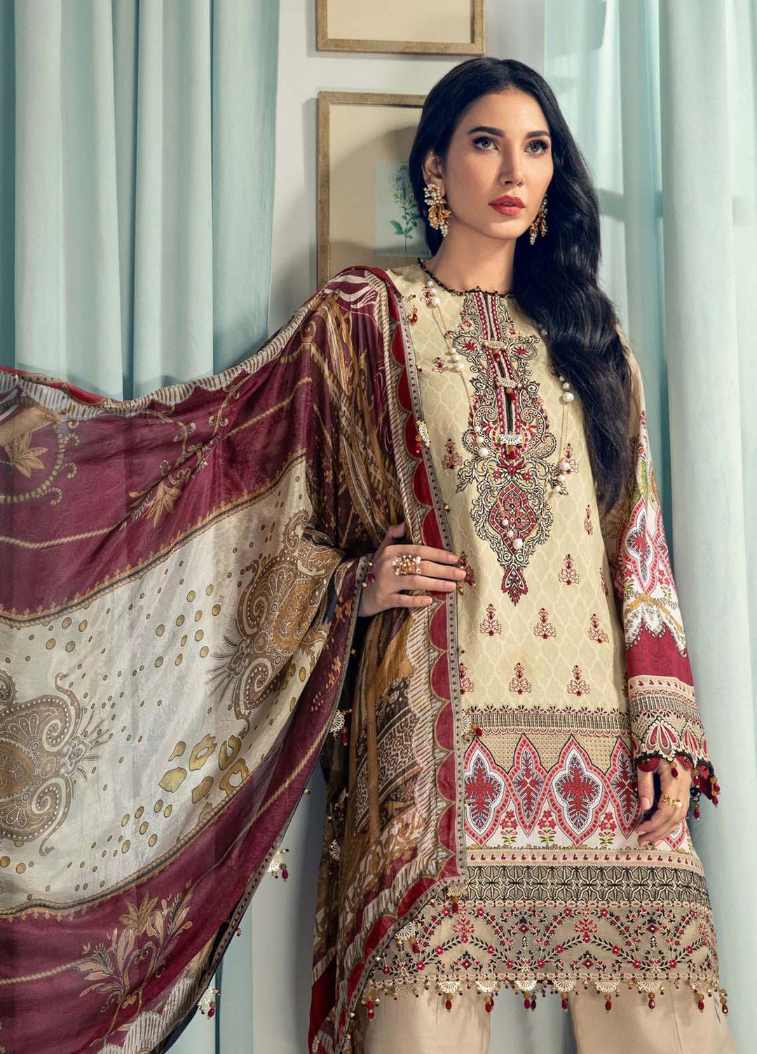 Anaya By Kiran Chaudhry Embroidered Jacquard Suits Unstitched 3 Piece AK21LL AL21-06-B ADRIANA - Summer Collection