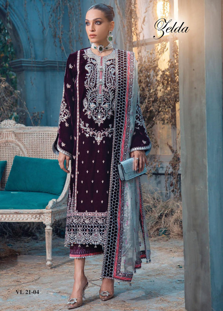 Velour De Fete By Anaya Embroidered Velvet Suits Unstitched 3 Piece AKC21VF VL-21-04 Zelda - Winter Collection