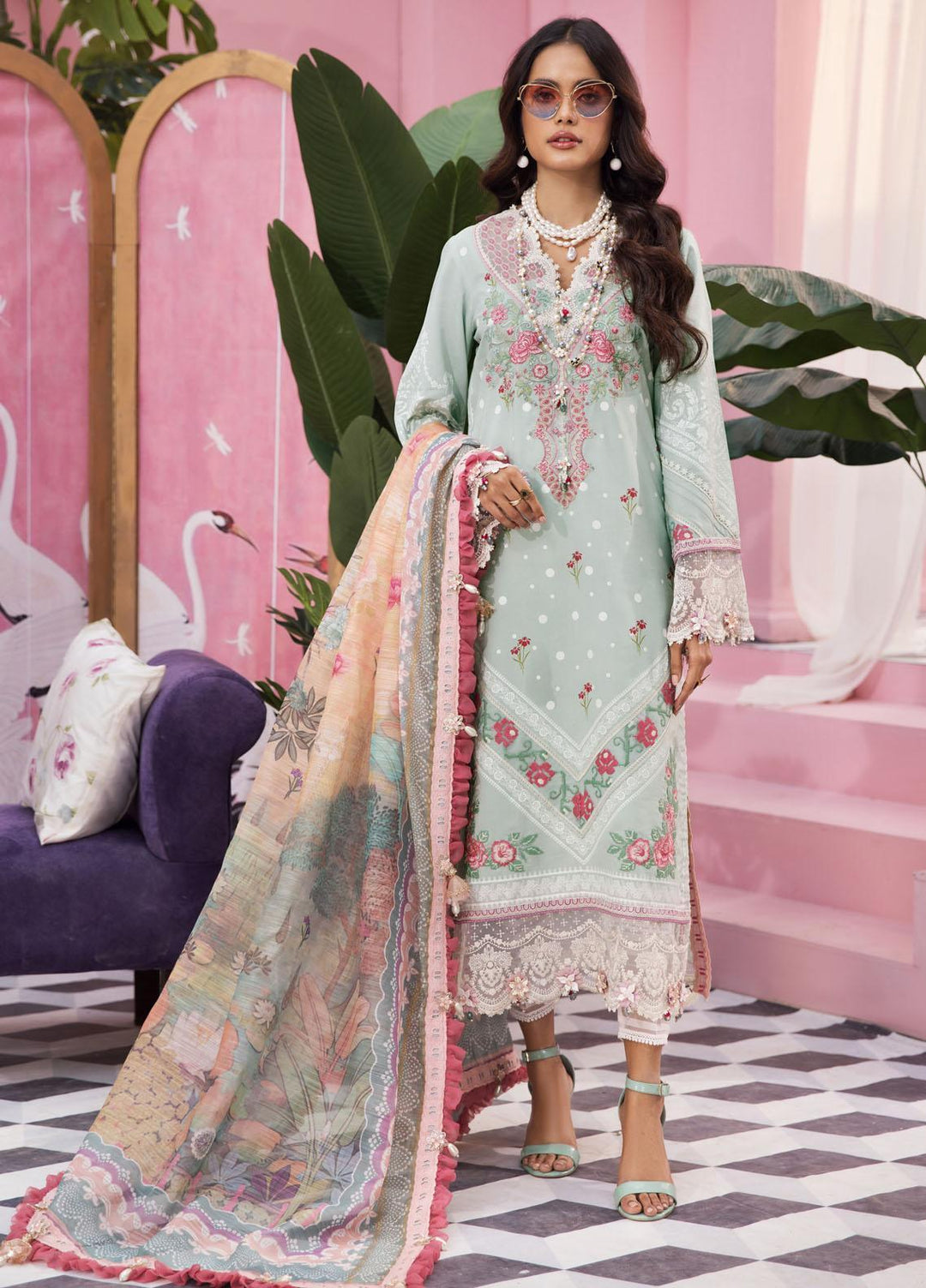 Anaya By Kiran Chaudhry Embroidered Lawn Suits Unstitched 3 Piece AKC22VL VL22-03-AIZA - Luxury Summer Collection