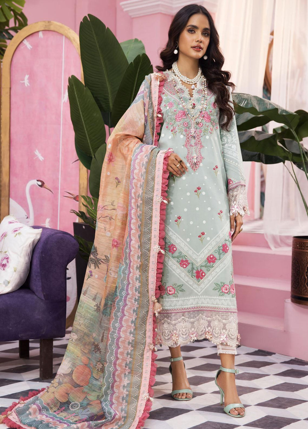 Anaya By Kiran Chaudhry Embroidered Lawn Suits Unstitched 3 Piece AKC22VL VL22-03-AIZA - Luxury Summer Collection