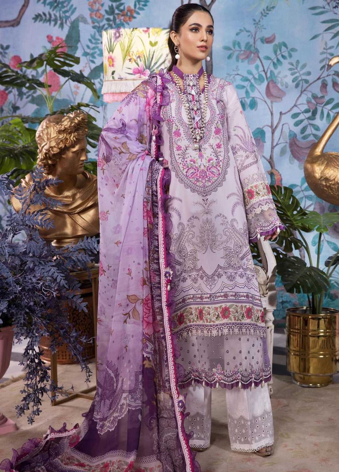 Anaya By Kiran Chaudhry Embroidered Lawn Suits Unstitched 3 Piece AKC22VL VL22-08-ALLANA - Luxury Summer Collection