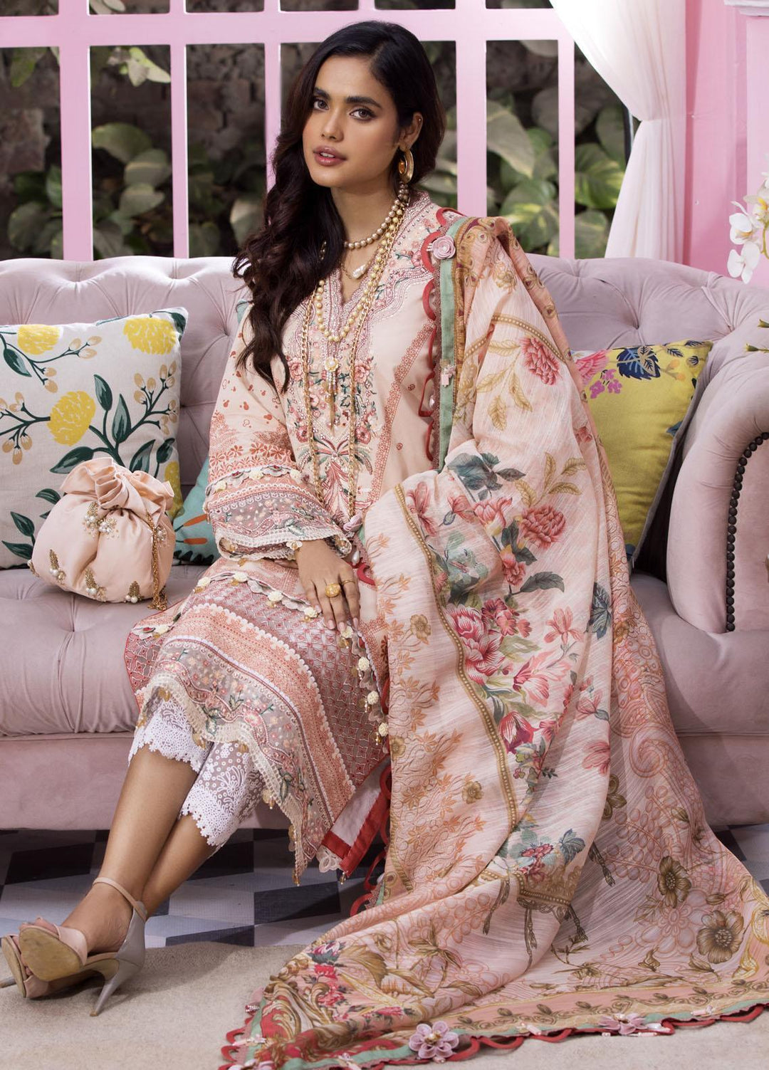 Anaya By Kiran Chaudhry Embroidered Lawn Suits Unstitched 3 Piece AKC22VL VL22-12-GISELE - Luxury Summer Collection