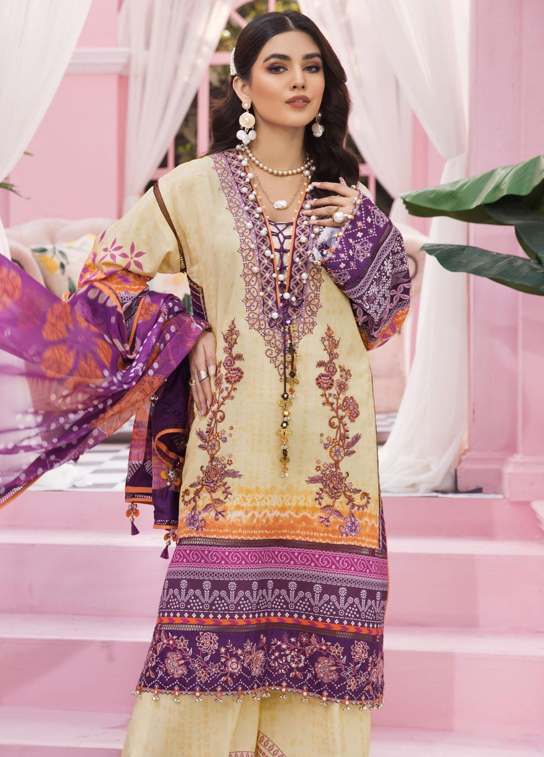 Anaya By Kiran Chaudhry Embroidered Lawn Suits Unstitched 3 Piece AKC22VL VL22-16-SANJANA - Luxury Summer Collection