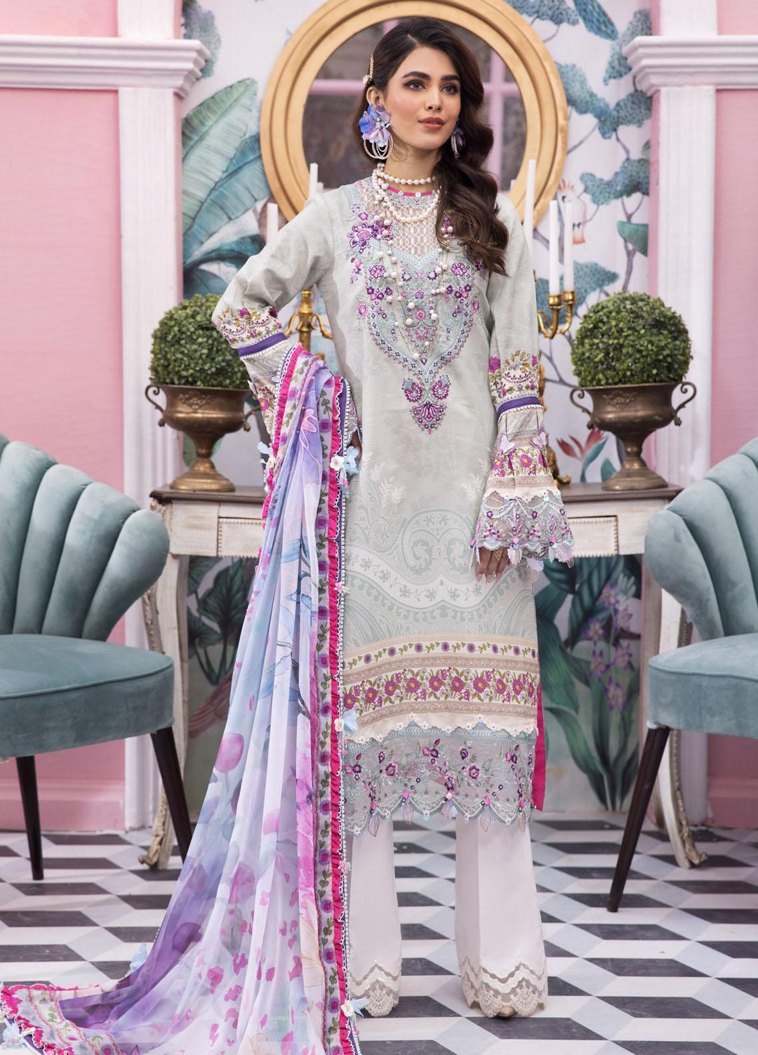 Anaya By Kiran Chaudhry Embroidered Lawn Suits Unstitched 3 Piece AKC22VL VL22-17-AVRIL - Luxury Summer Collection