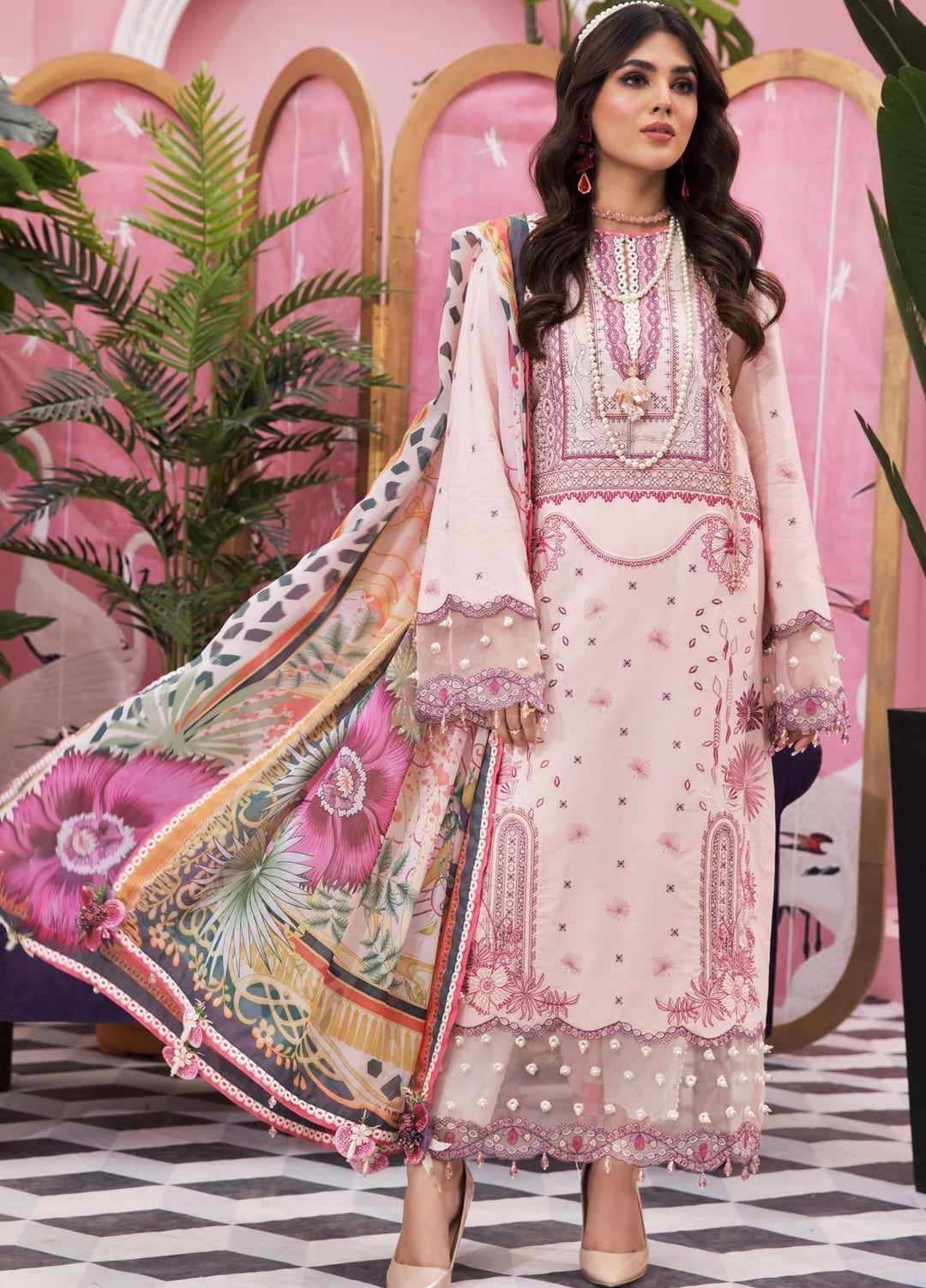 Anaya By Kiran Chaudhry Embroidered Lawn Suits Unstitched 3 Piece AKC22VL VL22-18-RIA - Luxury Summer Collection