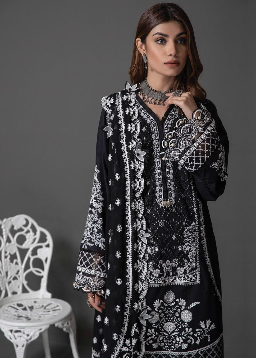 Monochrome Mystique By Anaya Embroidered Lawn Suits Unstitched 3 Piece AKC22MM ALM21-04-Sahifa - Black & White Collection