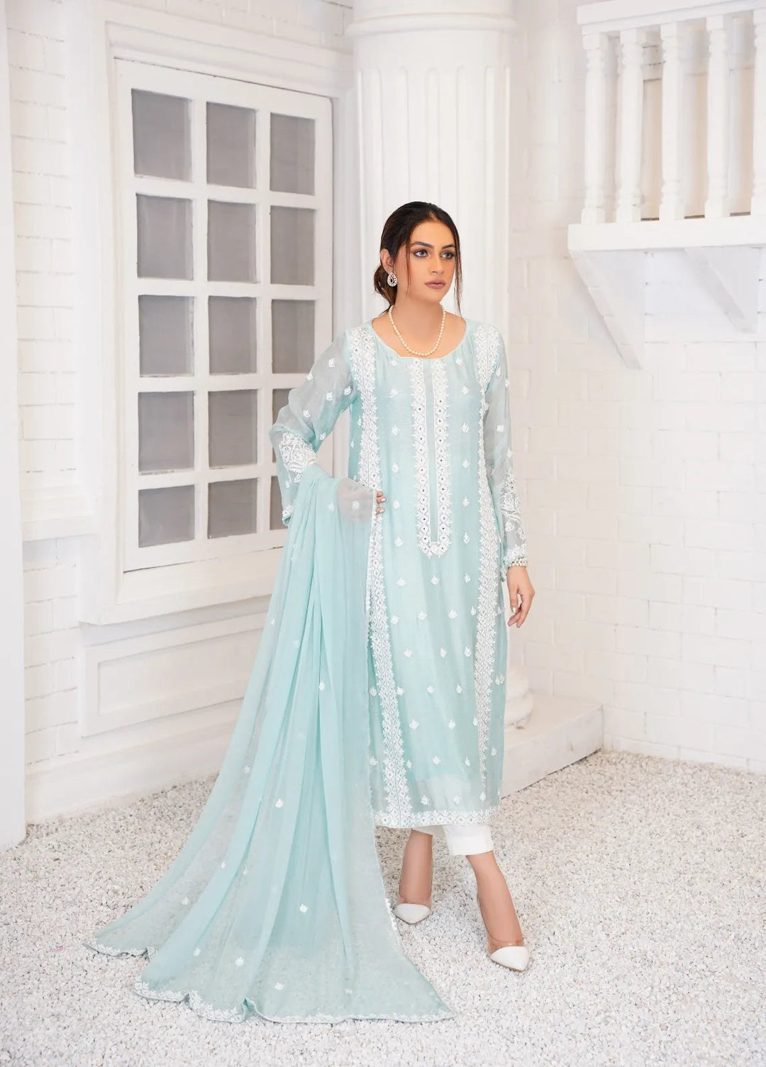 Anayra Amal Pret Embroidered Khaadi Net 3 Piece Suit Zeenat