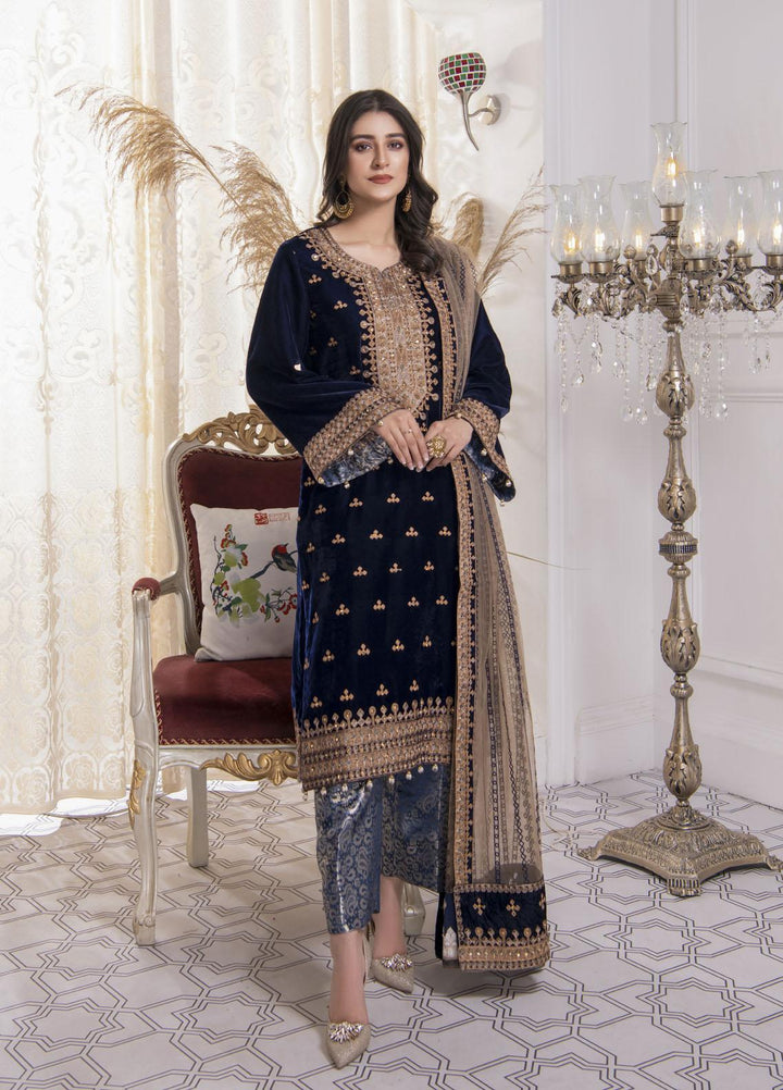 Andaaz by Lussoro Embroidered Velvet Suits Unstitched 3 Piece LR22VU Crimson -03 - Luxury Velvet Collection