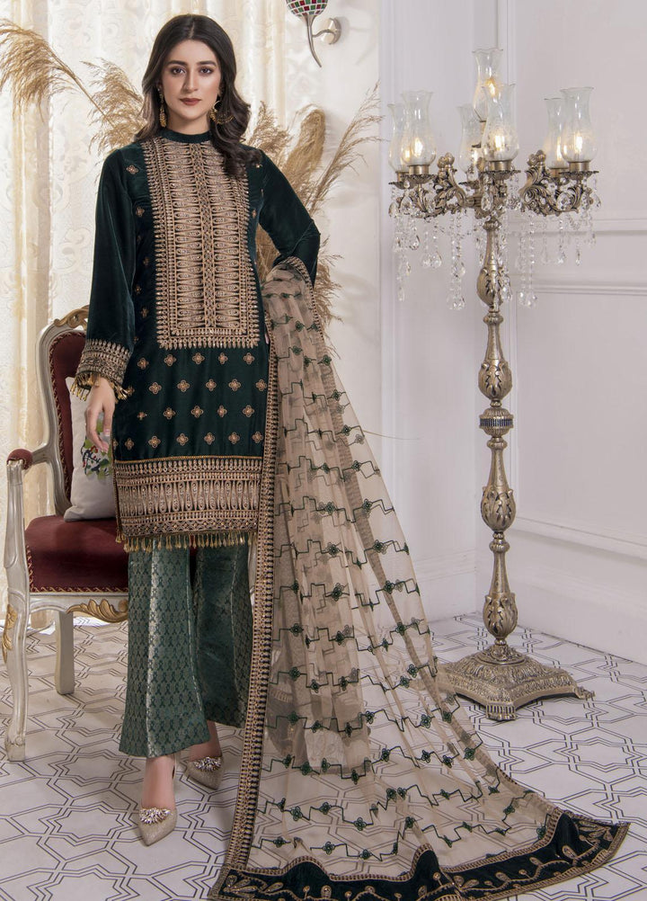 Andaaz by Lussoro Embroidered Velvet Suits Unstitched 3 Piece LR22VU Royal Glint -01 - Luxury Velvet Collection