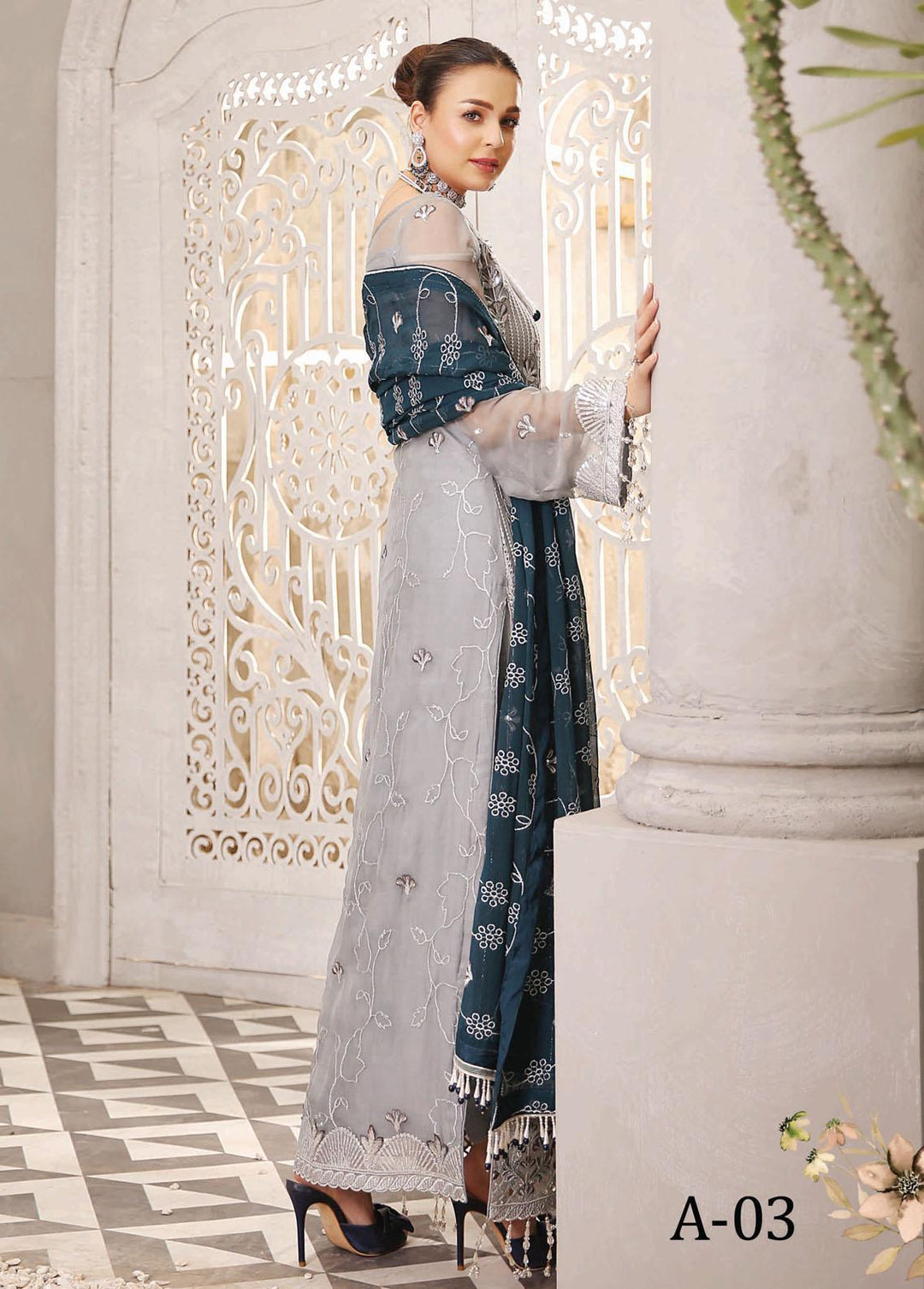 Andaaz by Maryam's Embroidered Chiffon Suits Unstitched 3 Piece MRM22A A-03 - Luxury Collection