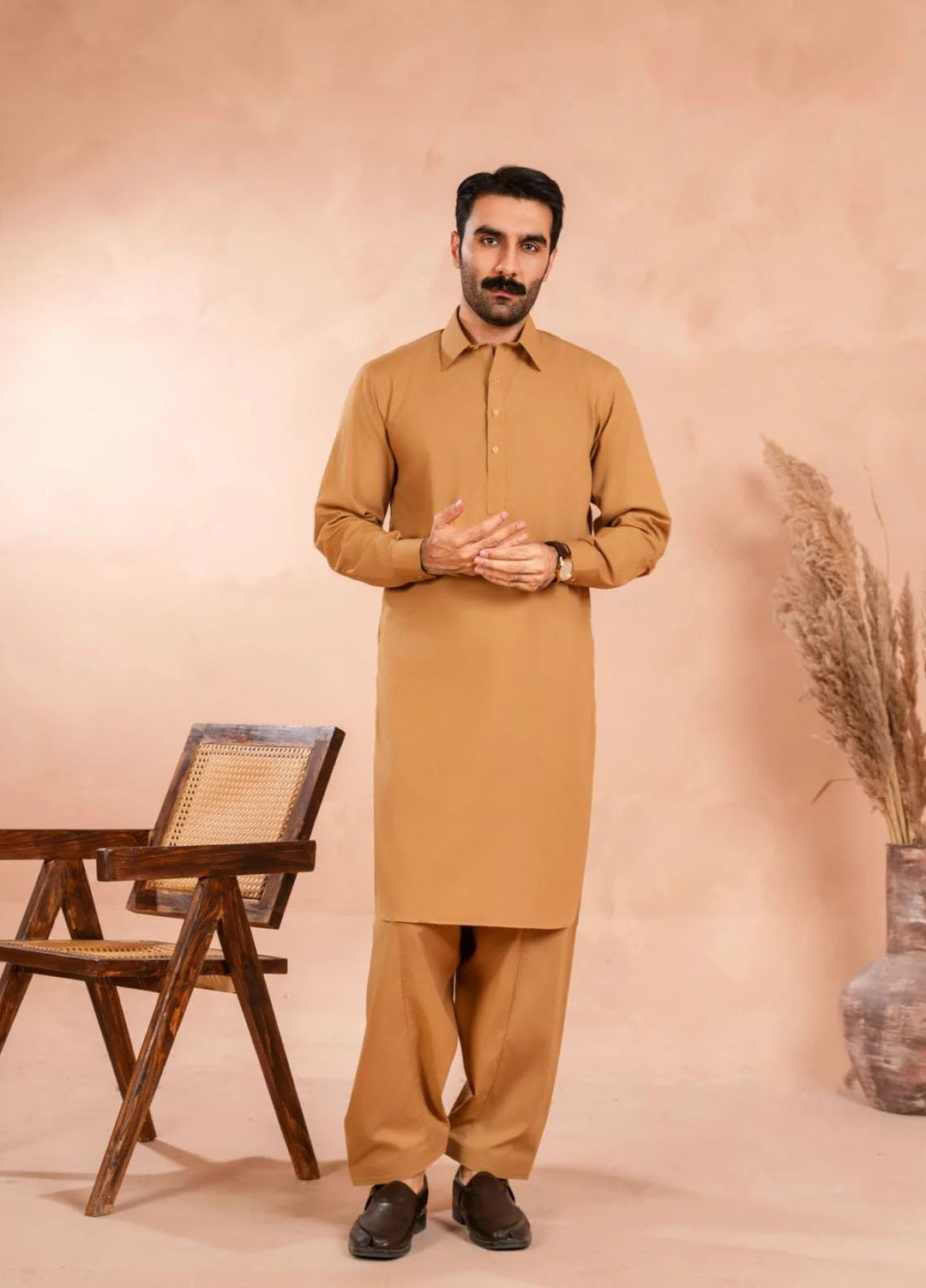 Andaaz by Sarkhail Plain Mens Kameez Shalwar - Coper Dust