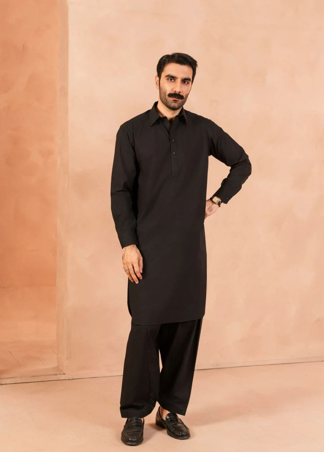 Andaaz by Sarkhail Plain Mens Kameez Shalwar - Raven Black