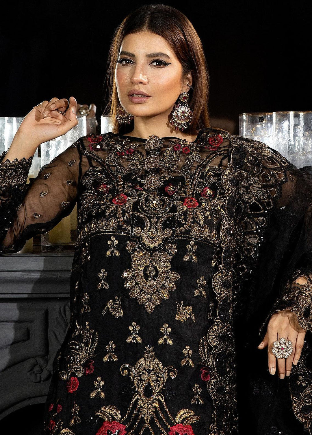 Andaaz-E-Khaas By Imrozia Premium Embroidered Organza Suits Unstitched 3 Piece IMP23AK IB-44 Qaila - Luxury Collection