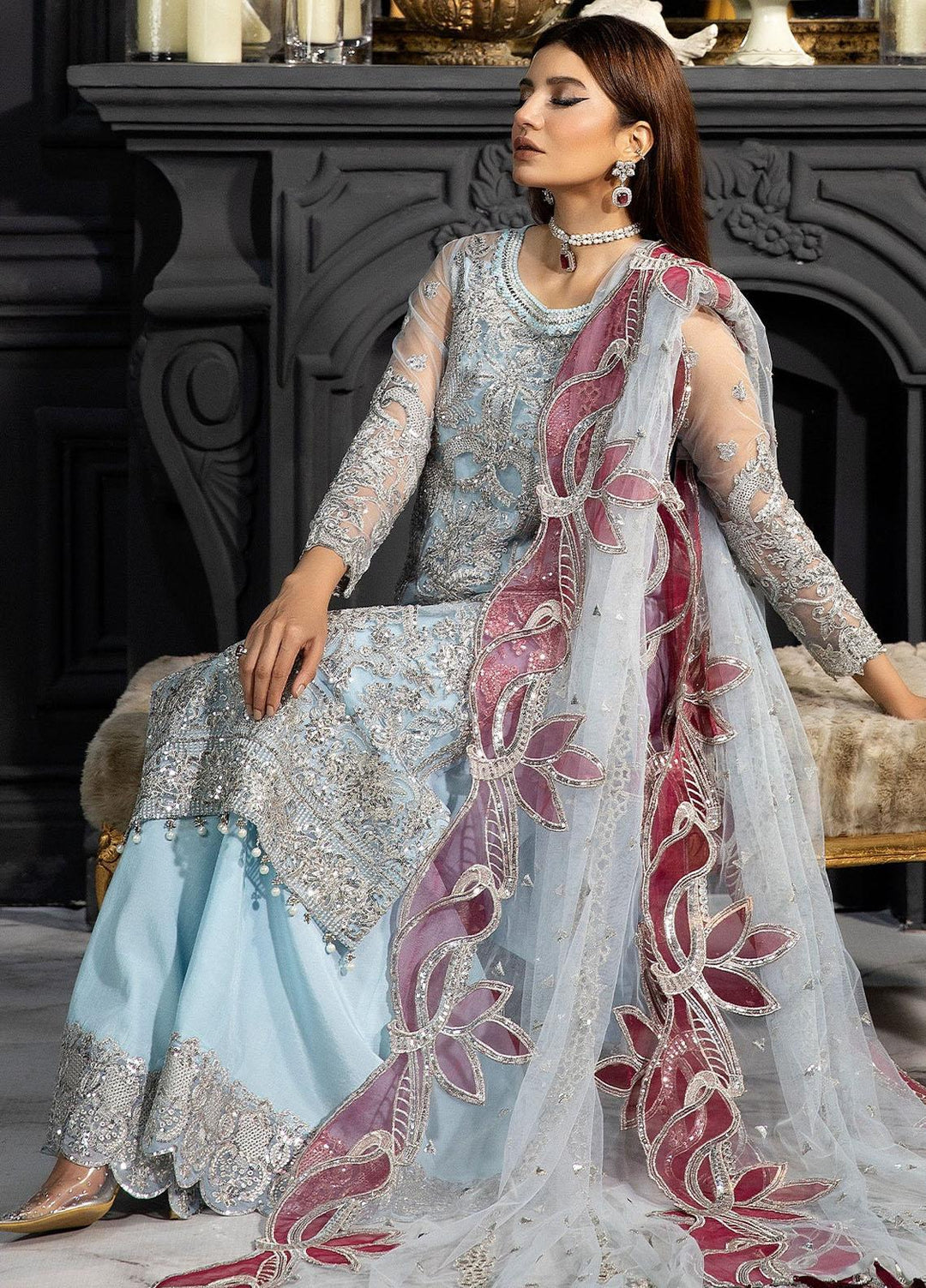 Andaaz-E-Khaas By Imrozia Premium Embroidered Net Suits Unstitched 3 Piece IMP23AK IB-46 Azeen - Luxury Collection