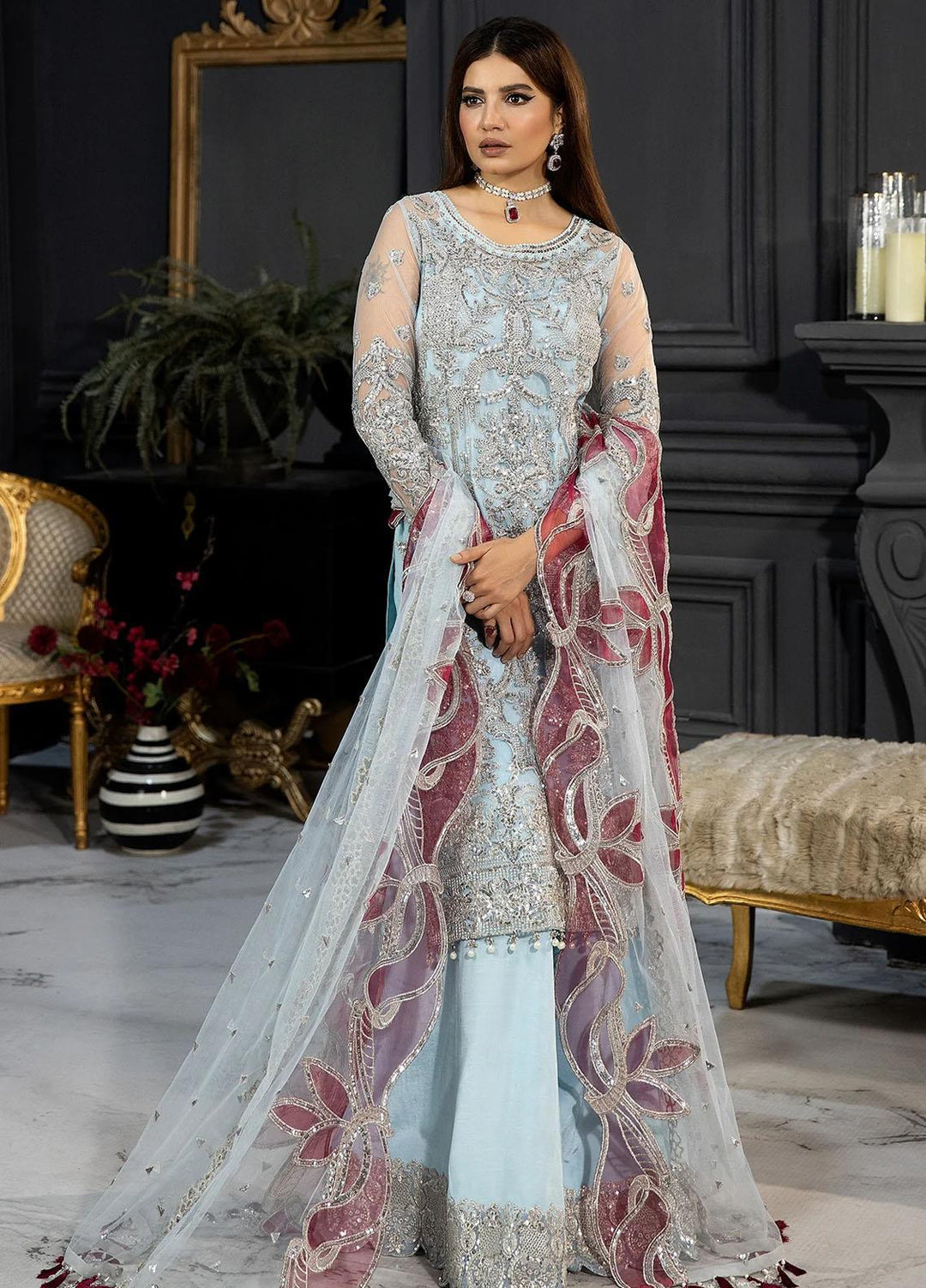 Andaaz-E-Khaas By Imrozia Premium Embroidered Net Suits Unstitched 3 Piece IMP23AK IB-46 Azeen - Luxury Collection