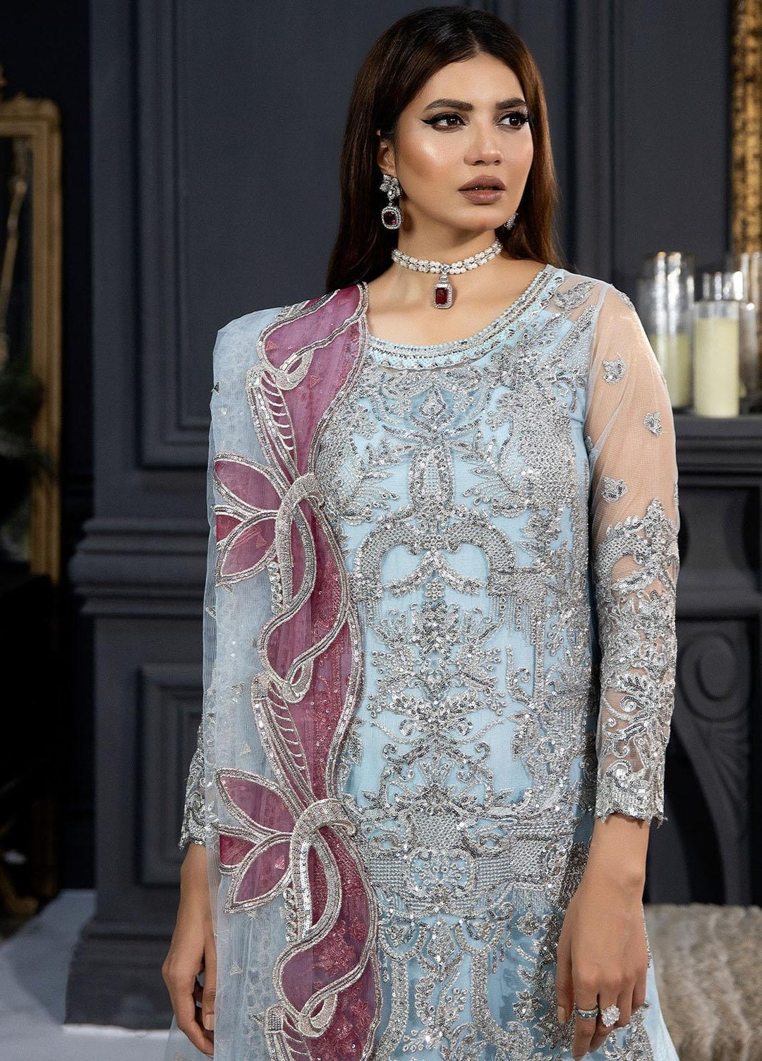 Andaaz-E-Khaas By Imrozia Premium Embroidered Net Suits Unstitched 3 Piece IMP23AK IB-46 Azeen - Luxury Collection