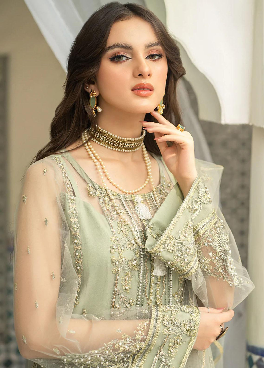 Andaz-e-Khas By Resham Ghar Embroidered Net Suits Unstitched 3 Piece RG22AK MAHAROH - Luxury Collection