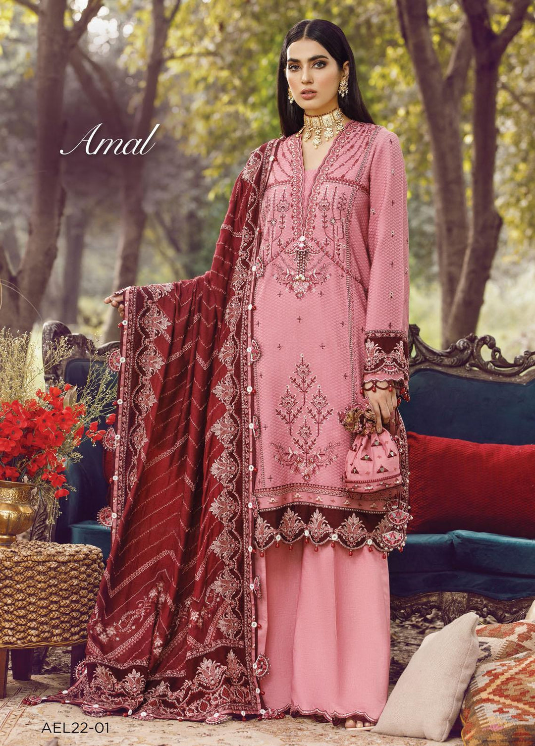 Ankara By Anaya Embroidered Linen Suits Unstitched 3 Piece AKC22LN AEL22-01 Amal - Winter Collection