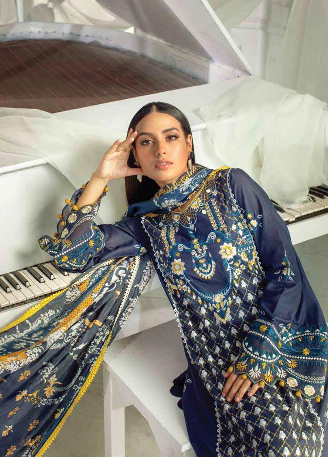 Ansab Jahangir Embroidered Lawn Suits Unstitched 3 Piece ANJ22ZL AJL22-01 - Summer Luxury Collection