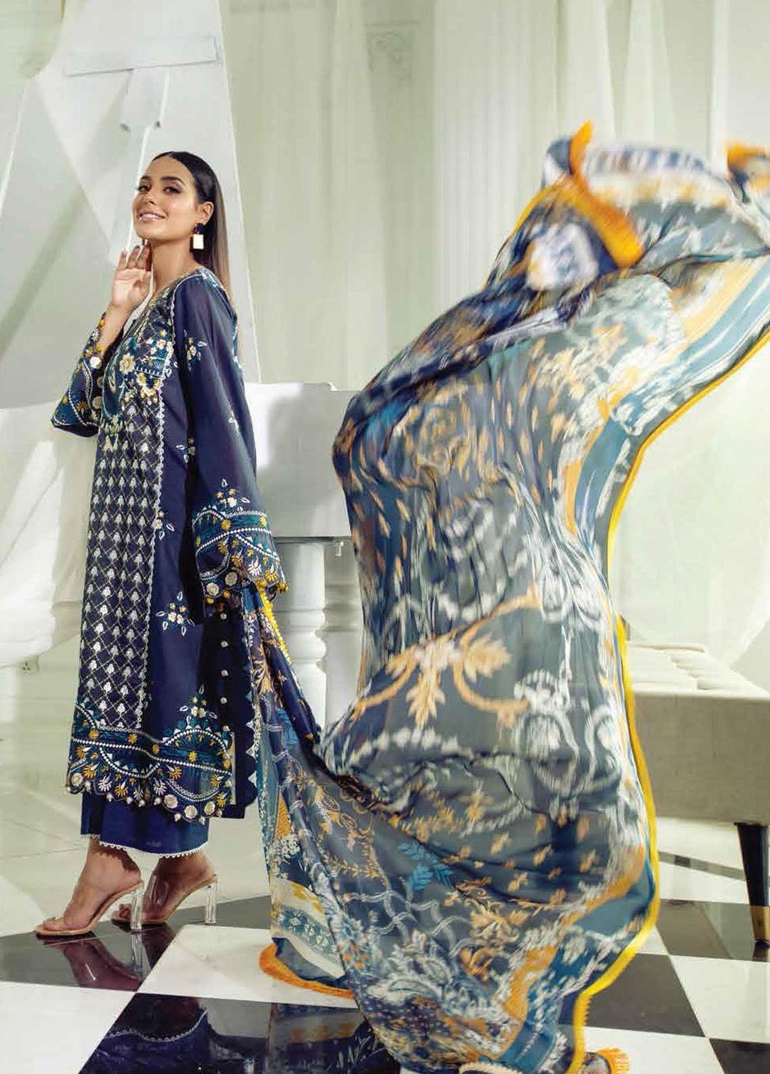 Ansab Jahangir Embroidered Lawn Suits Unstitched 3 Piece ANJ22ZL AJL22-01 - Summer Luxury Collection