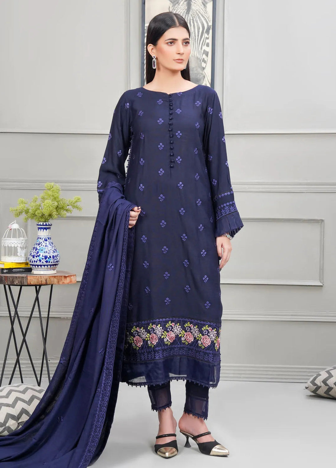 Apricity By Pashmire Pret Embroidered Karandi 3 Piece Suit Iolite