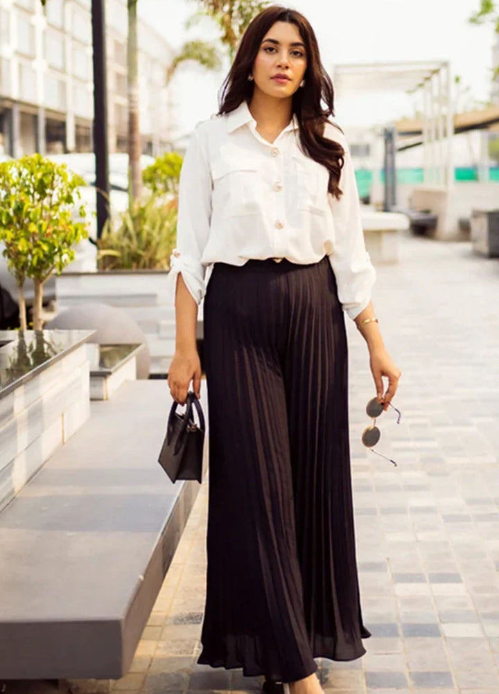 Apricocia Pret Plain Crepe Skirt Pleated Black