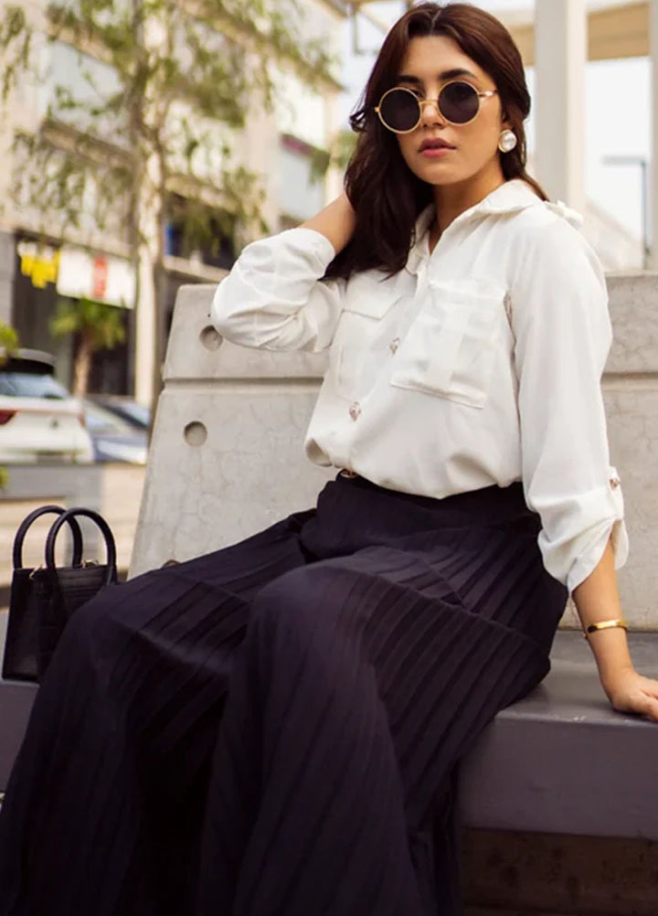 Apricocia Pret Plain Crepe Skirt Pleated Black