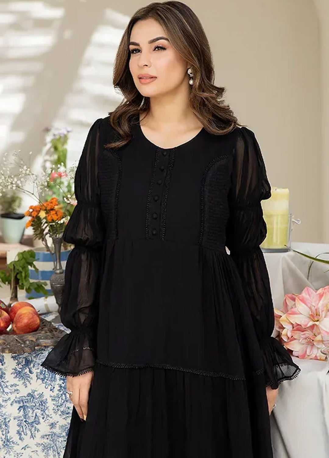 Apricocia Pret Printed Chiffon 1 Piece  Black Swan
