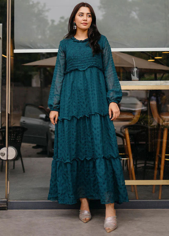 Apricocia Pret Printed Chiffon 1 Piece  Green Mist