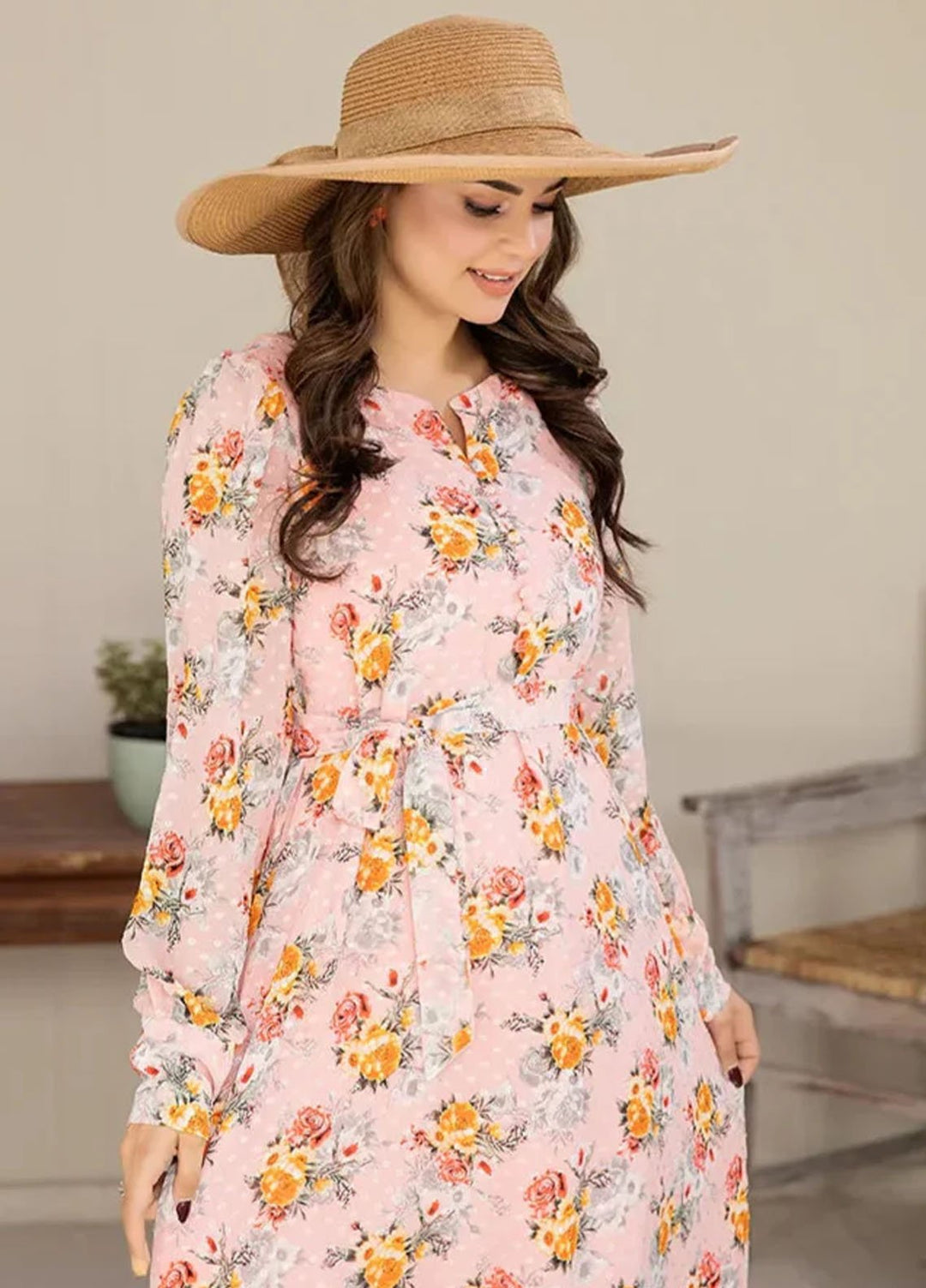 Apricocia Pret Printed Chiffon 1 Piece  Pink Belle