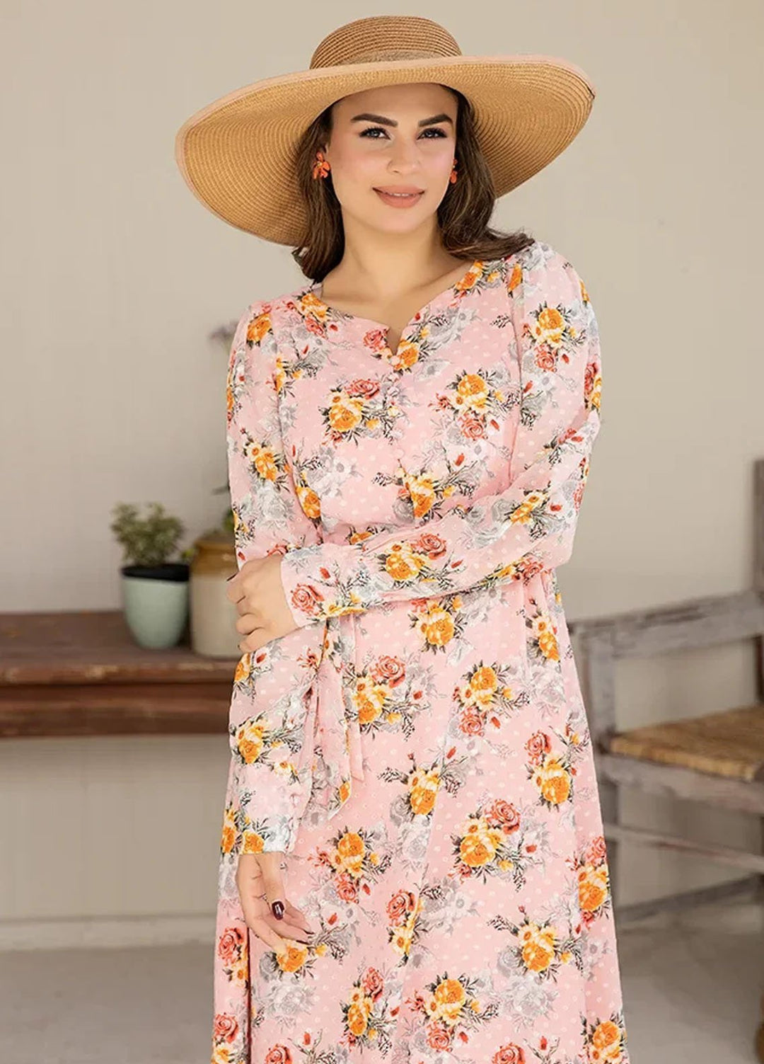 Apricocia Pret Printed Chiffon 1 Piece  Pink Belle