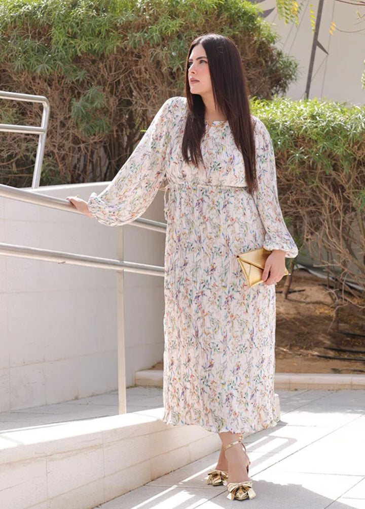 Apricocia Pret Printed Silk 1 Piece Pearl White