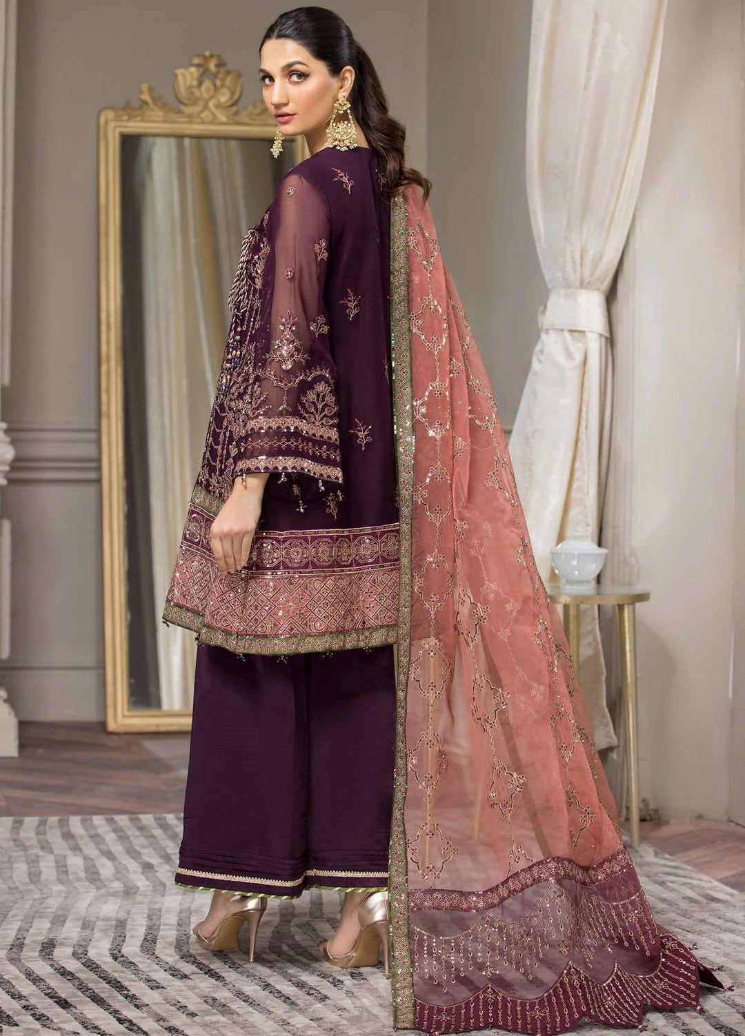 Aqs-e-Dast By Alizeh Fashion Embroidered Chiffon Suits Unstitched 3 Piece AFB22-F11 04 Lehr - Festive Collection